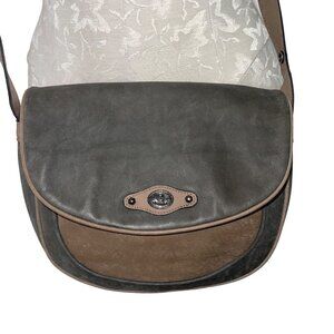 Goldpfeil Vintage Crossbody Bag Two Tone Green Brown Leather Saddle Convertible